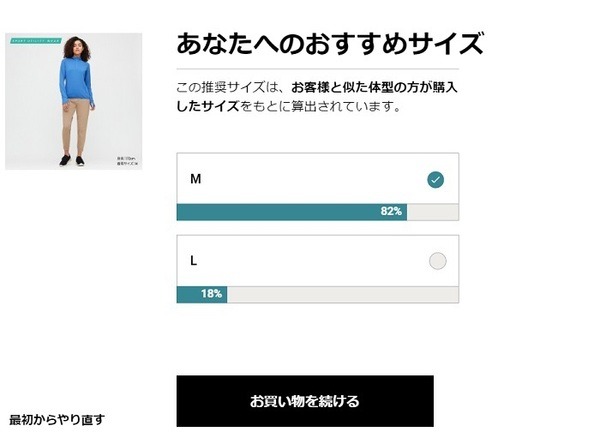 ユニクロオンライン・おすすめサイズ確定