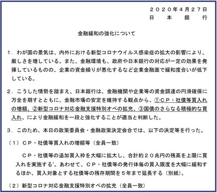 日銀「金融緩和の強化」