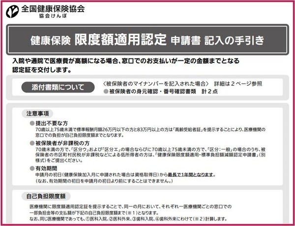 協会けんぽ限度額適用認定申請書記入の手引き