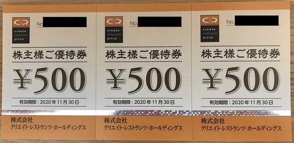 クリエイトレストラン株主専用食事券
