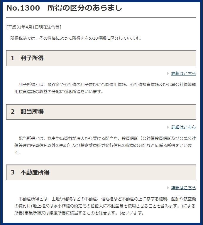 所得の区分のあらまし