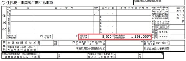住民税還付の上限となる額の記載欄