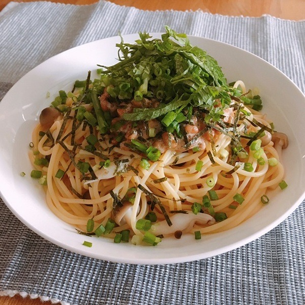 納豆ときのこの和風パスタのレシピ