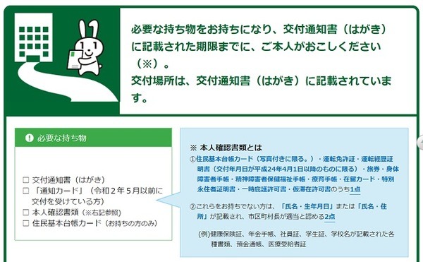 マイナンバーカードの受取時の本人確認書類