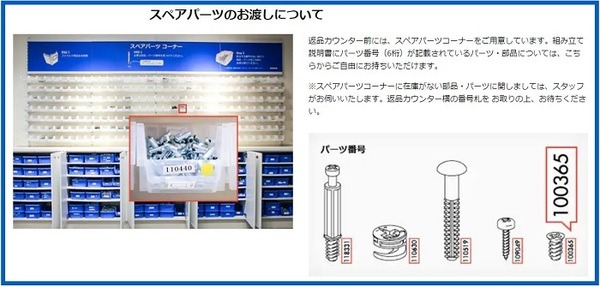 スペアパーツのお渡しについて