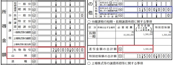 分離課税の所得の表