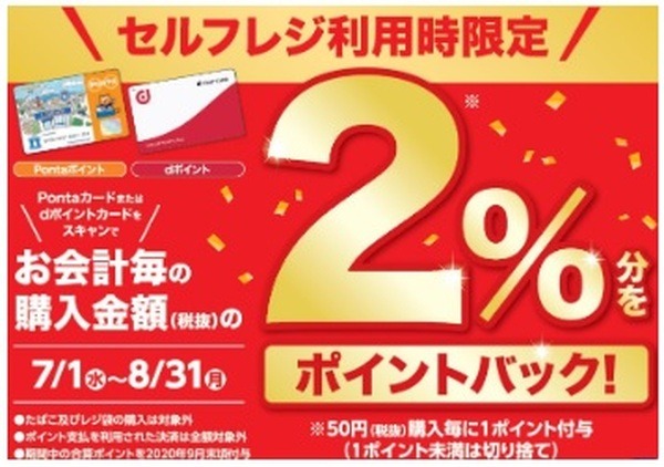 ローソンセルフレジ利用で2%ポイント還元