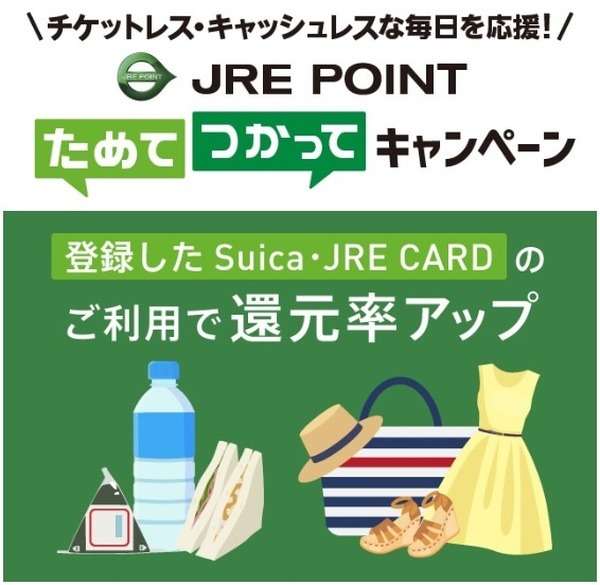 8月31日までの期間中、JRE CARD優待店（駅ビル）で、JRE CARDのクレジット払いを利用すると、ポイント還元率が「3.5％ → 5.5％」にアップします