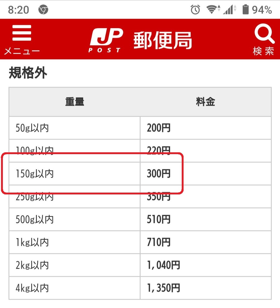重さで送料が決まる