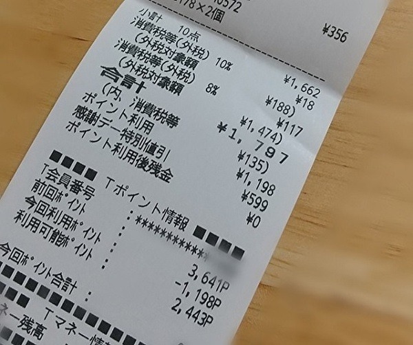 レシートに割引額は記載されない