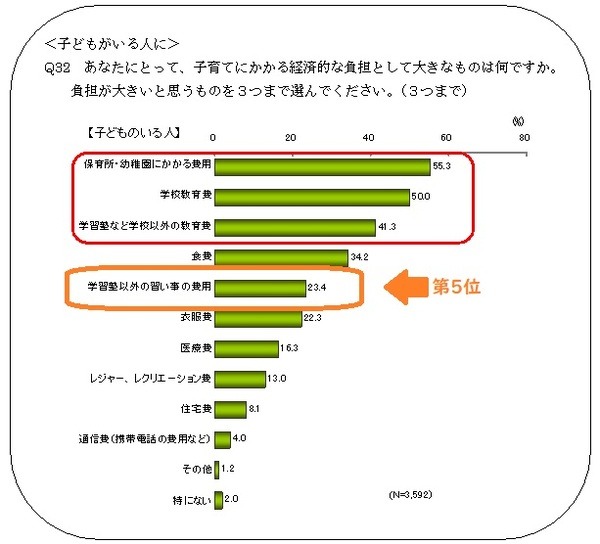 子育てにかかる経済的負担の内容