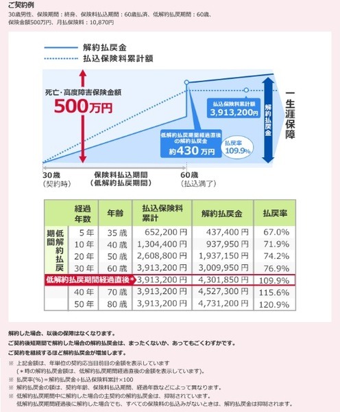 「低解約返戻金型終身保険」の仕組みと解約返戻金