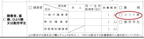 令和3年分扶養控除等申告書のCに「ひとり親」の欄