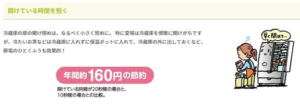 冷蔵庫の開閉時間を10秒短くしたときの節約金額