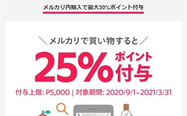 メルカリでの買い物で25％ポイント付与