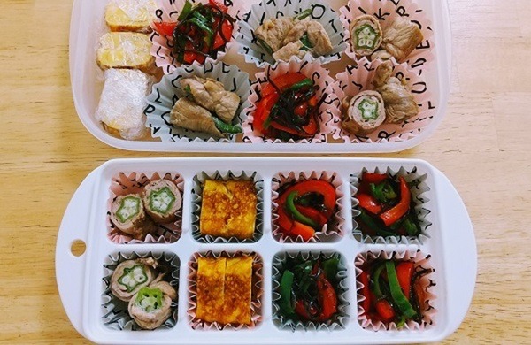 自家製冷食を製氷皿と浅いタッパーに入れてストックすると便利