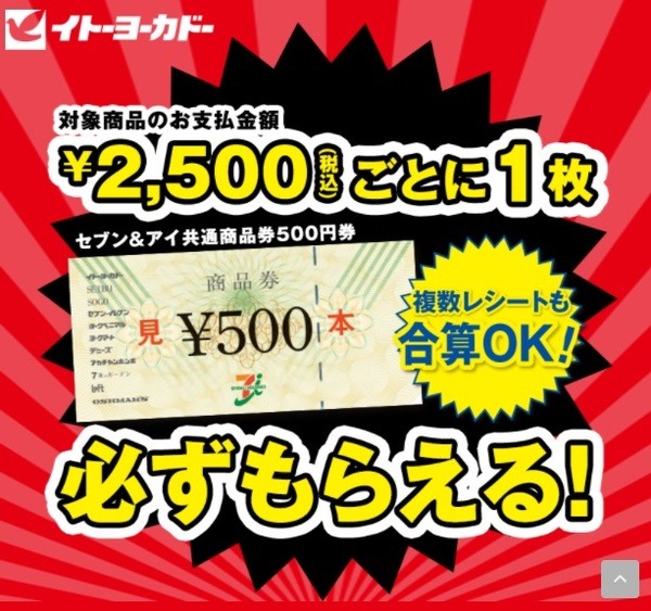2,500円ごとにもらえる500円商品券