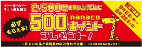 ネット通販で500円分のnanacoポイント