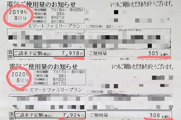 8月分の電気代明細