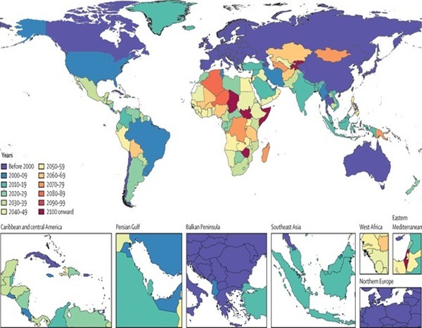 世界各国の人口の減少の図