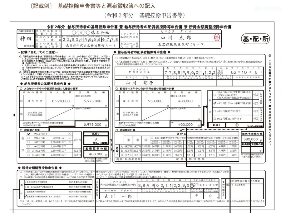 基礎控除が変更になり、書くところが多くなりました。