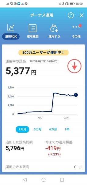 追加した残高総額・運用損益マイナス