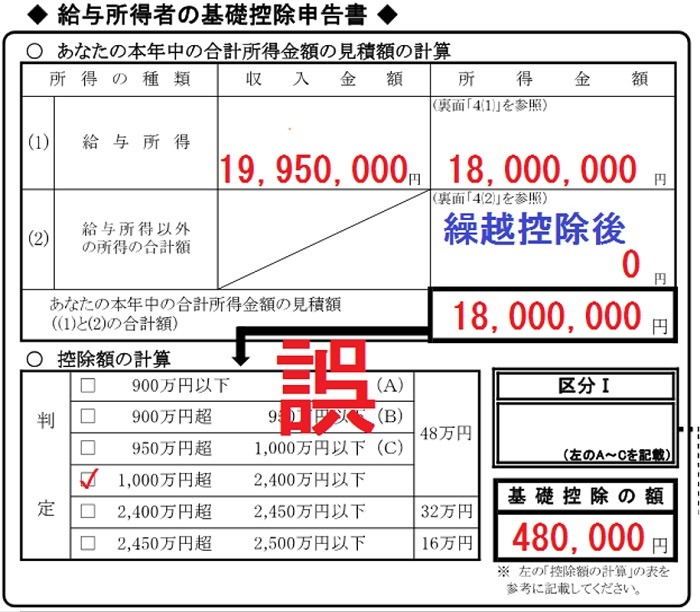 誤った合計所得金額の見積と基礎控除申告書の記載をしないように気を付けて