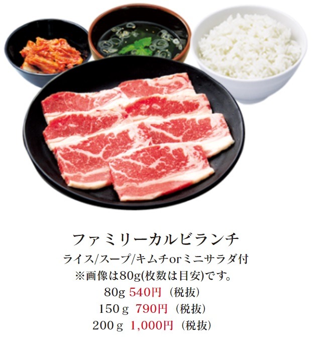 ファミリーカルビランチ80g540円
