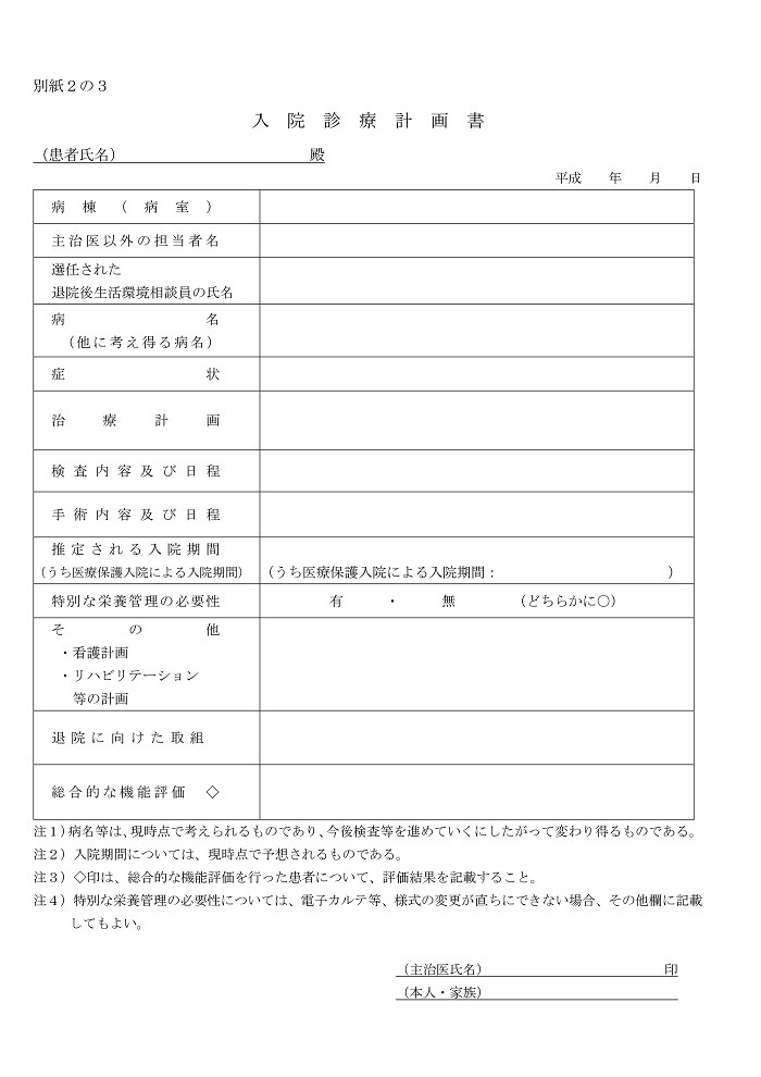 入院診療計画書