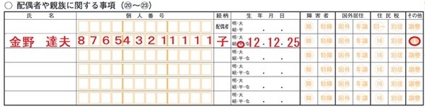 確定申告書第二表：配偶者・親族記載欄