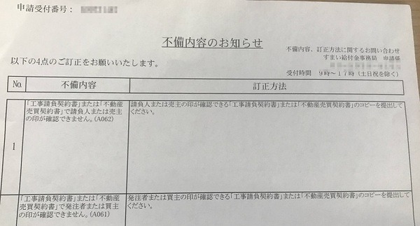 不備内容のお知らせ