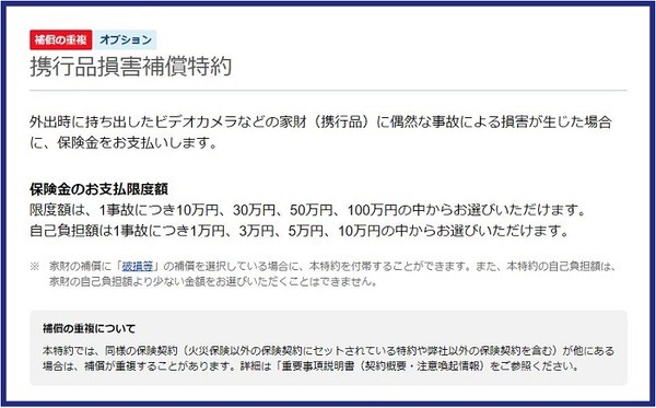 携行品損害補償特約