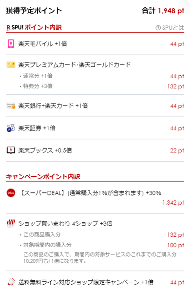 お得度を計算すると、軍配は楽天スーパーDEALにあがります