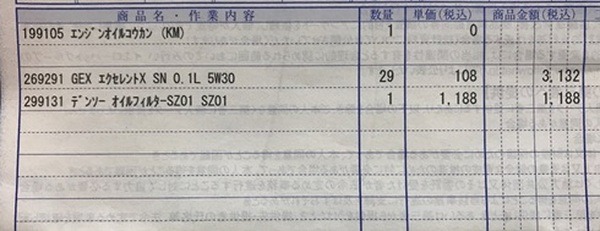 オイル交換明細