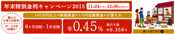 金利0.45％　大和ネクスト銀行の「年末特別金利キャンペーン2015」を調べてみた