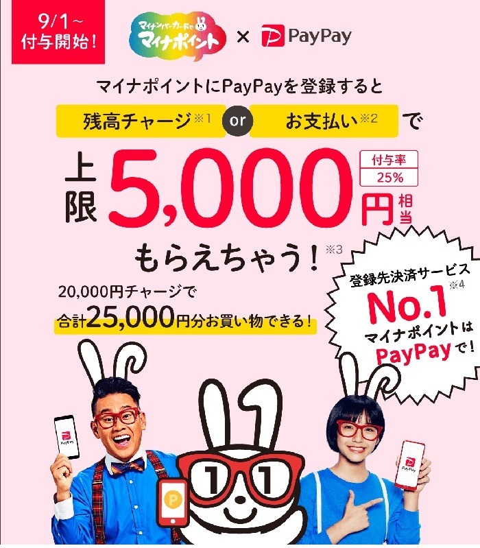 マイナポイントにPayPay登録で5,000ポイント