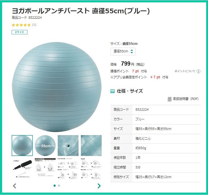 ニトリのヨガボールアンチバースト