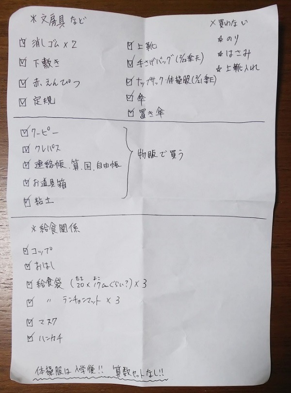 必要なものリストを作ると便利