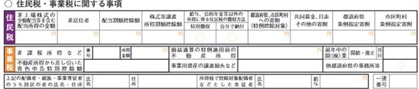確定申告書B第二表の住民税・事業税に関する事項