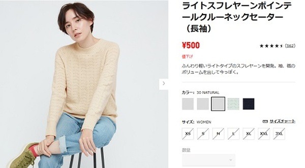 ユニクロのセーターが500円よ