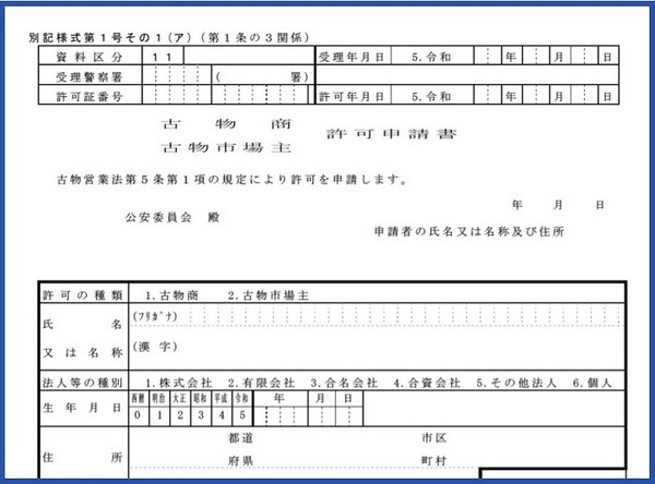 古物商許可証申請