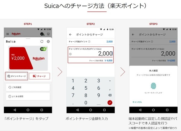 楽天ペイアプリ内のSuicaへのポイントチャージ