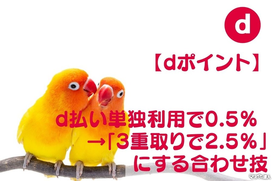 【dポイント】d払い単独利用で0.5％ →「3重取りで2.5％」にする合わせ技　利用店舗にも注意