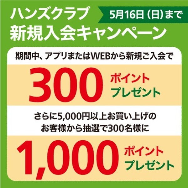ハンズクラブ新規入会で300ポイント