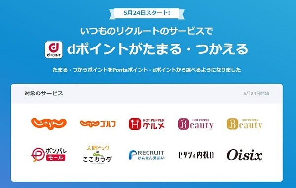いつものリクルートサービスでdポイントが貯まる