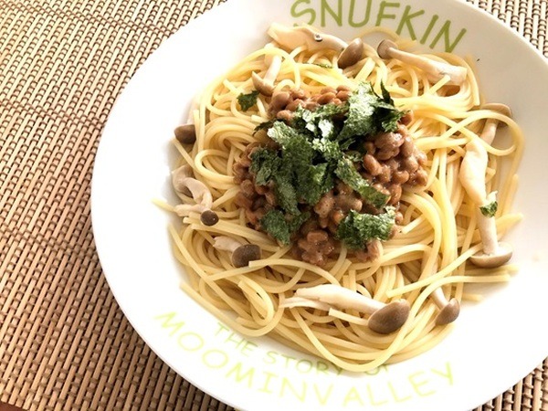 納豆ときのこのバター醤油パスタ