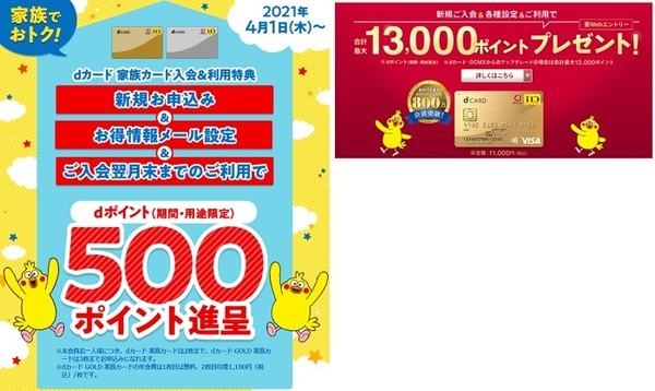 【dカード GOLD】家族カードを作れば年会費は高くない　年間3万ptを受けとるための注意点と、最大14500pt獲得できるキャンペーン