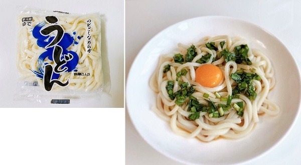 うどん麺で「にら玉うどん」