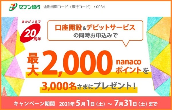 最大2,000nanacoポイントのキャンペーン