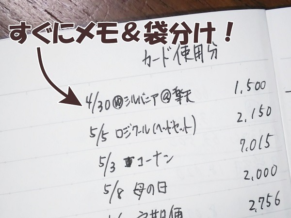 袋分けとメモ帳で管理